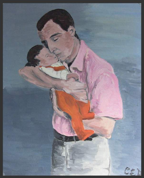 Father and Baby - oil Painting about pregnancy and childbirth
