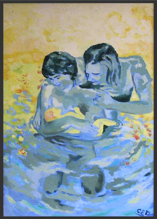 Water Birth - Oil painting about pregnancy and childbirth