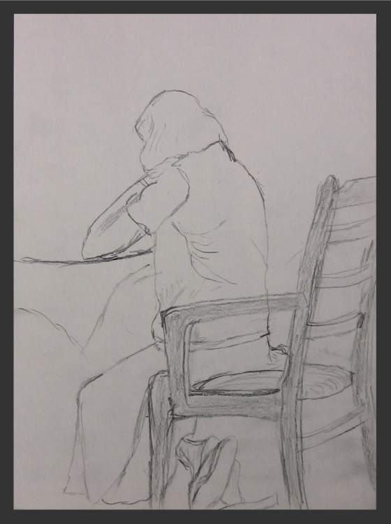 Carol Working at the Table - Pencil Sketch