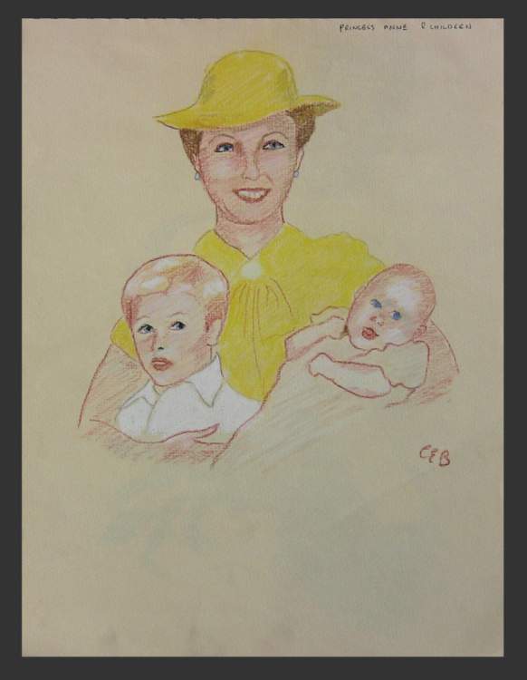 Pastel Drawing of Princess Anne with Children