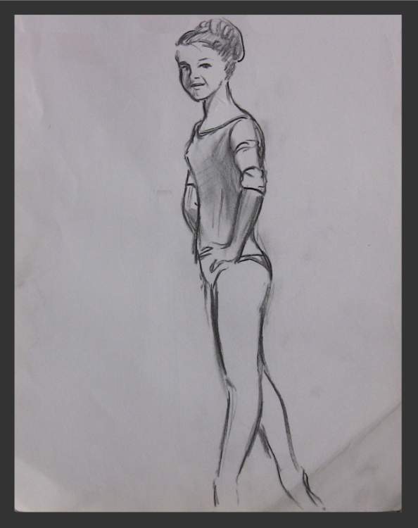Ballet Girl Standing - a Charcoal Sketch