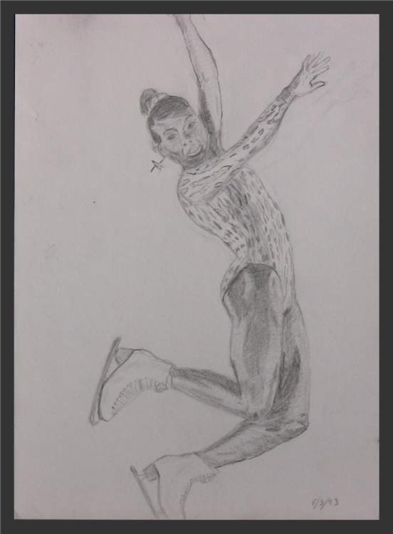 Girl Skater Jumping - Pencil Sketch