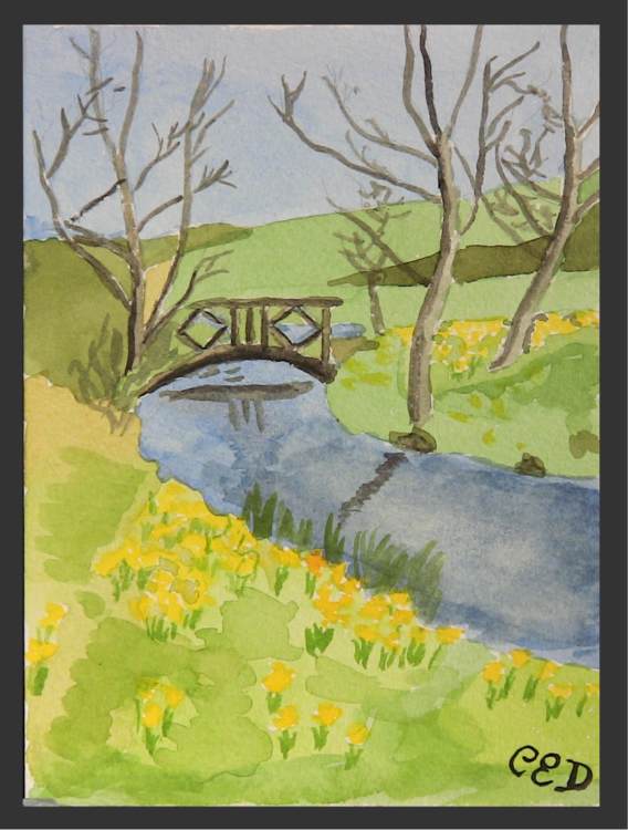 River with Bridge - Watercolour Painting