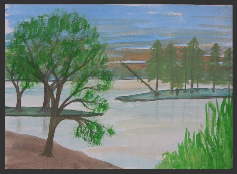 Lake with Trees - Watercolour Painting